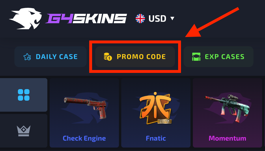 G4Skins Promo Code: Deposit Section